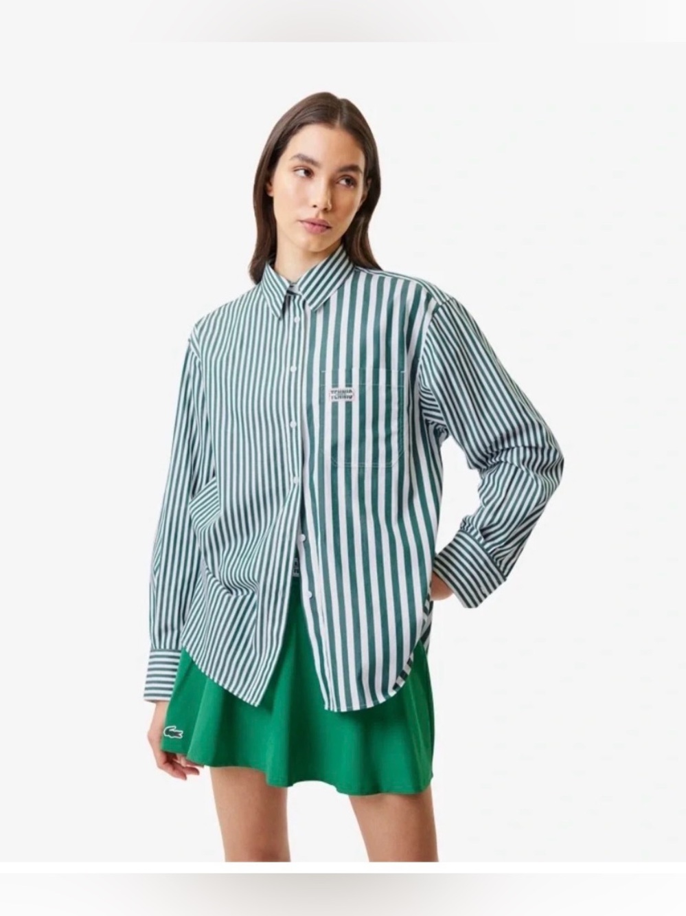 Lacoste x Bandier Striped Cotton Poplin Shirt | Size 40